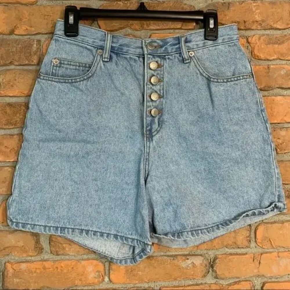 Vintage Bugle Boy Shorts Womens 8 Blue High Waist Denim Button‎ Fly Light Wash